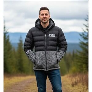 FXR Excursion Lite Hybrid Pro Series Puffer Jacket Hooded Mens Small Zip Pockets